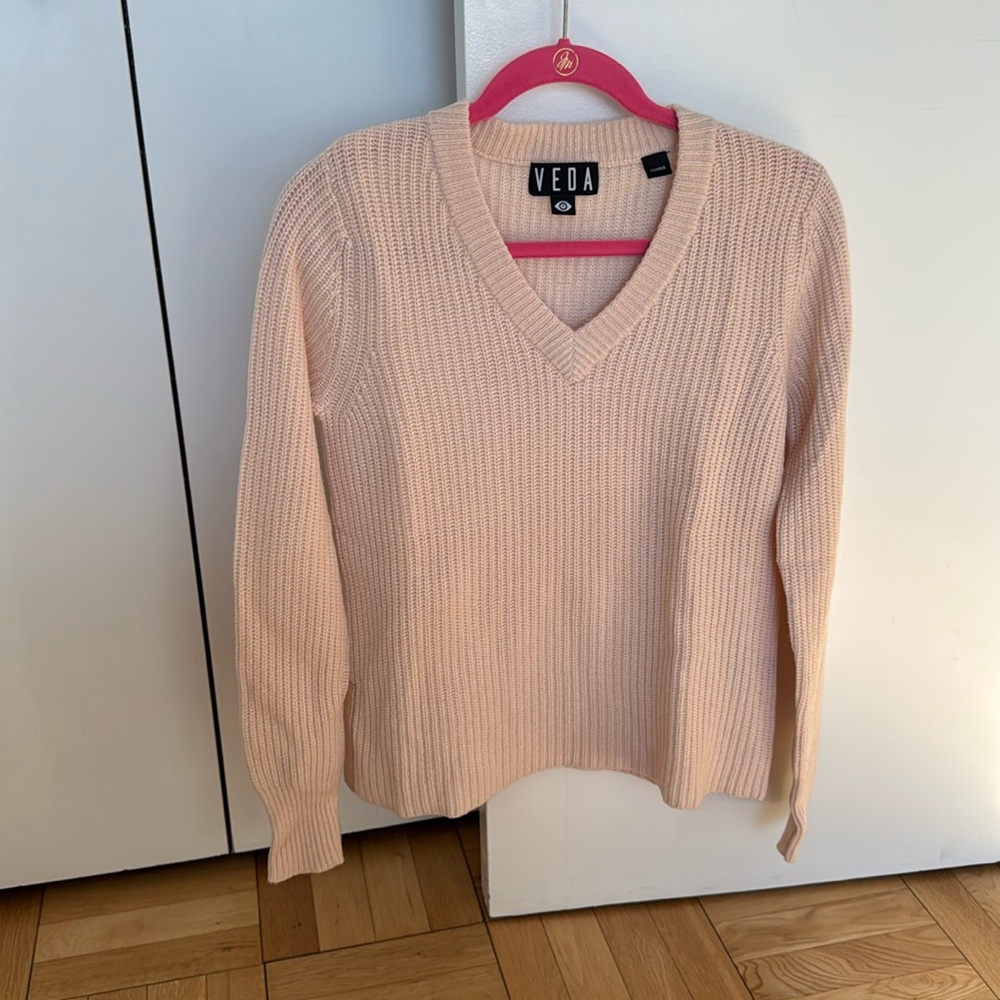 Veda link cashmere and leather v neck sweater
